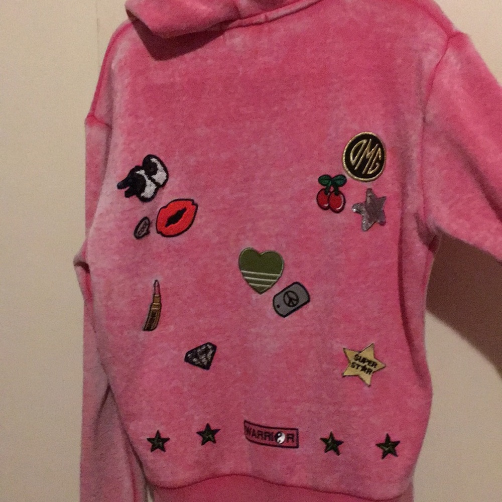 butter pink patch zip-up hoodie